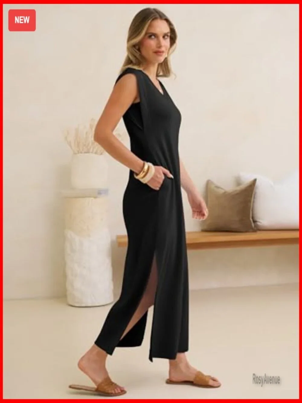 Sleeveless V-Neck Maxi Dress Wrinkle-Free Casual Summer Sundress